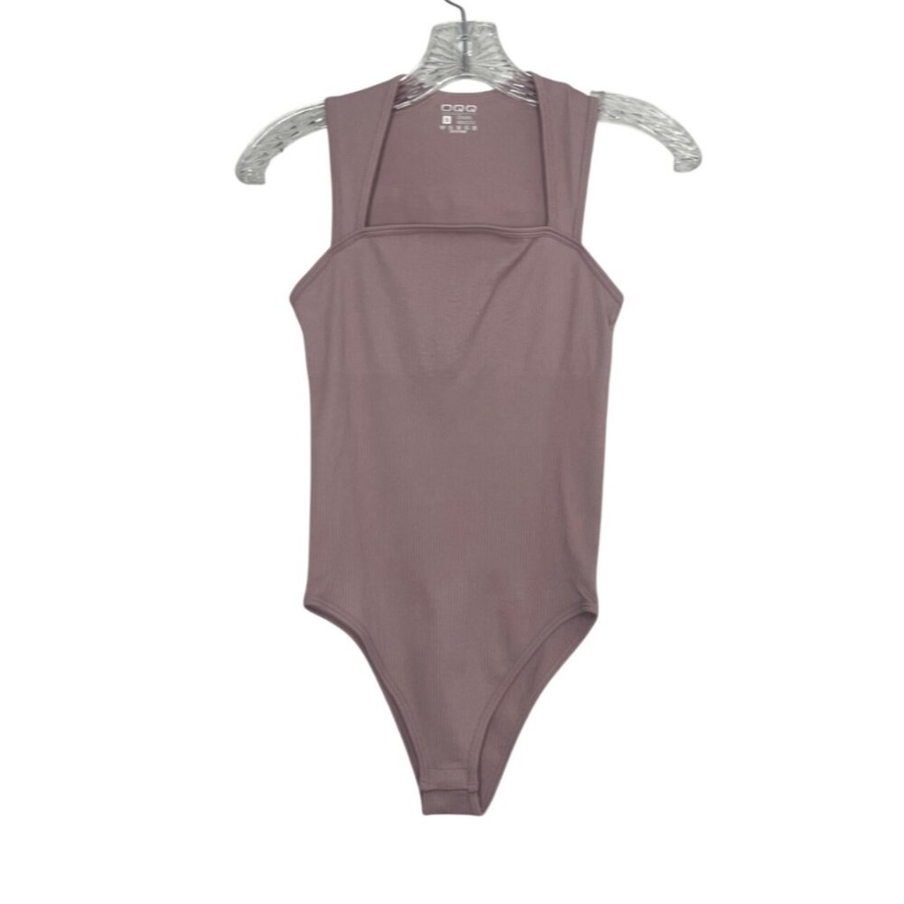 OQQ Ribbed Sleeveless Bodysuit‎ Small Pink Stretchy High Cut